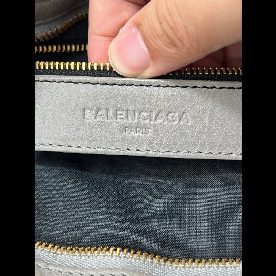 BALENCIAGA/巴黎世家灰金中號機車包-8