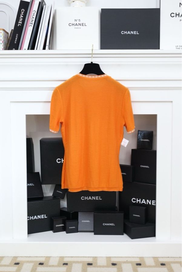 Chanel橘色羊绒针织短袖上衣-5