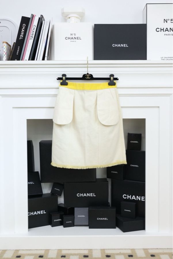 Chanel 92年春夏秀款小鸡黄丹宁牛仔布西装外套半裙套装-11
