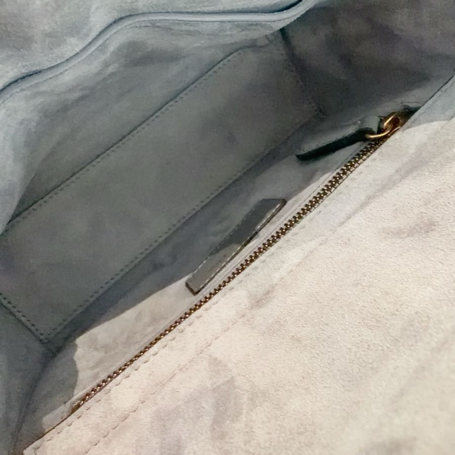 Dior 迪奧 四格戴妃 寬肩帶徽章 霧霾藍 手提包斜挎包 金扣-7