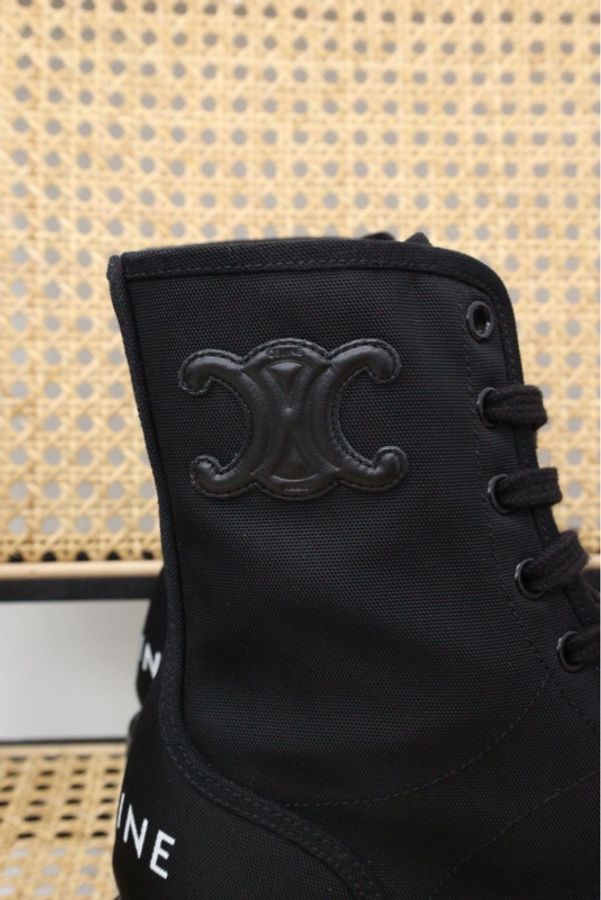 Celine 21年黑色针织皮革拼接系带靴-11