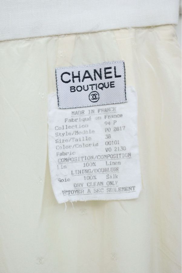 Chanel 94年黑色滚边白色V领短袖半裙套装-14