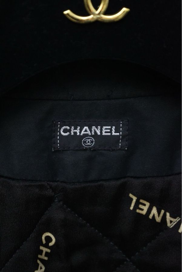 Chanel拉链款cc logo金扣四口袋外套黑色菱格纹口袋长棉服-10