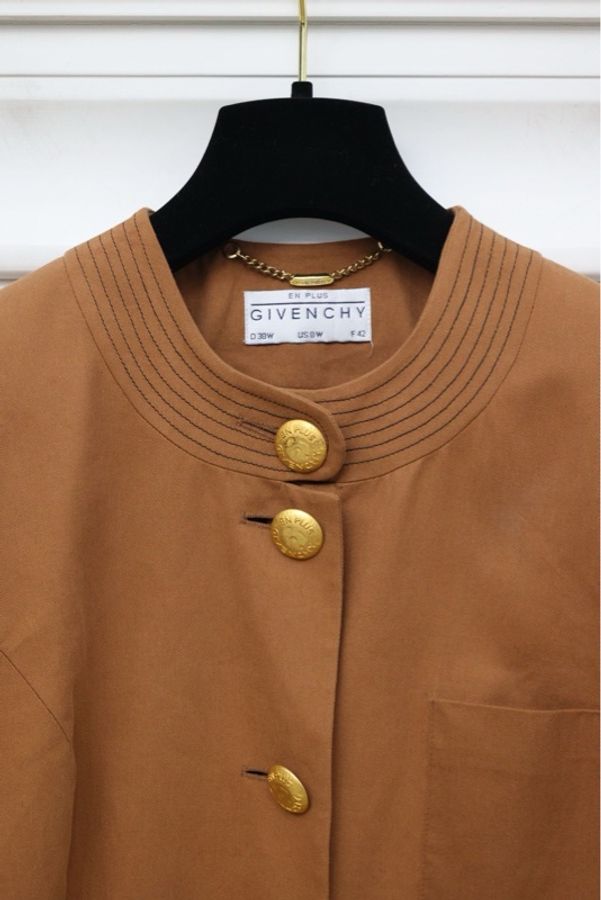 Givenchy深棕色金扣三口袋长外套-5