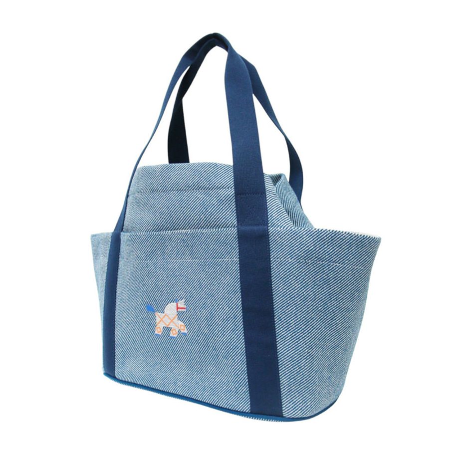 愛馬仕 Animaux Natte 手提包,刺繡動物圖案,按扣開合,抽繩設計,羊毛棉混紡,藍色長褲款,女士-0