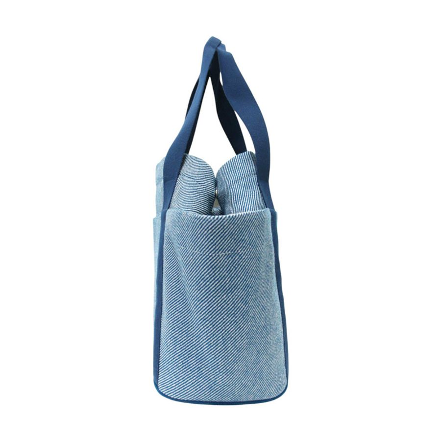 愛馬仕 Animaux Natte 手提包,刺繡動物圖案,按扣開合,抽繩設計,羊毛棉混紡,藍色長褲款,女士-1