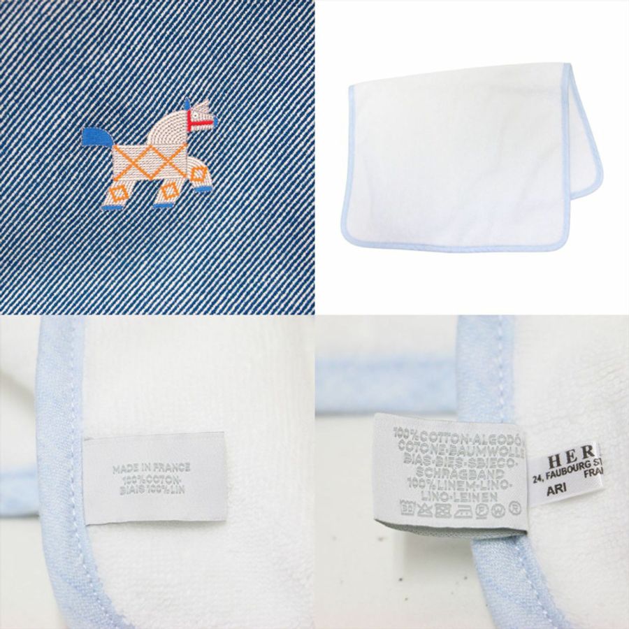 愛馬仕 Animaux Natte 手提包,刺繡動物圖案,按扣開合,抽繩設計,羊毛棉混紡,藍色長褲款,女士-9