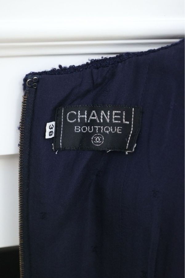 Chanel蓝色缎面拼接亮片收腰无袖背心马甲-10