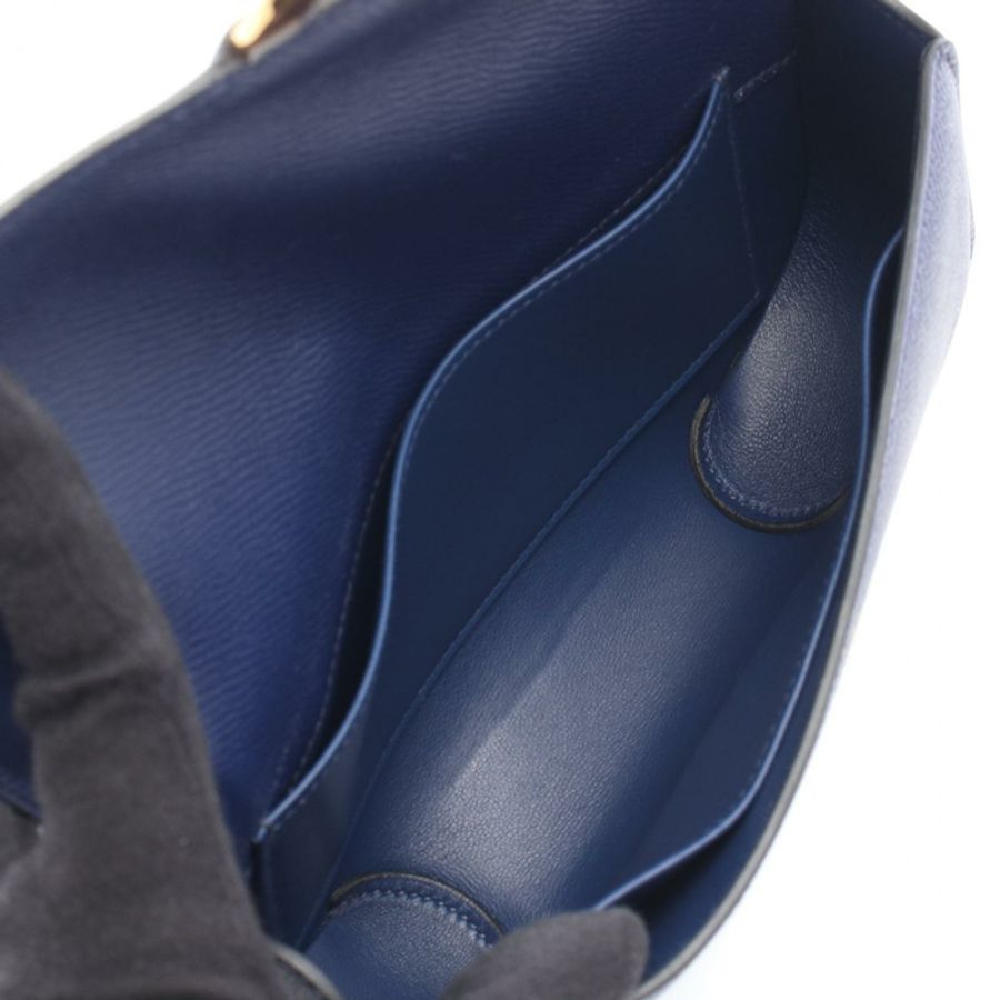 HERMES Cherche Midi 商務手拿包 Epsom 皮革 藍寶石 二手女款 GHW-2