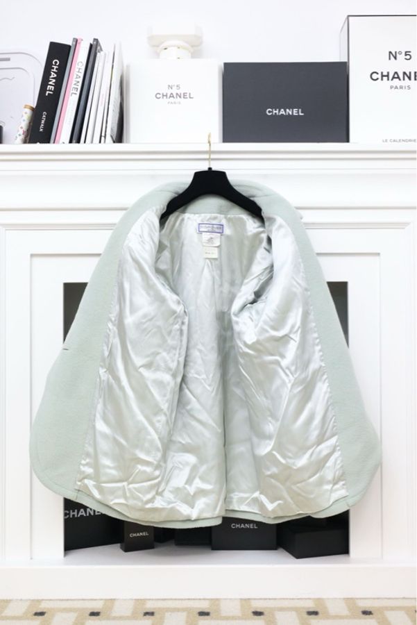 YSL薄荷浅绿色一粒扣翻领大衣外套-5