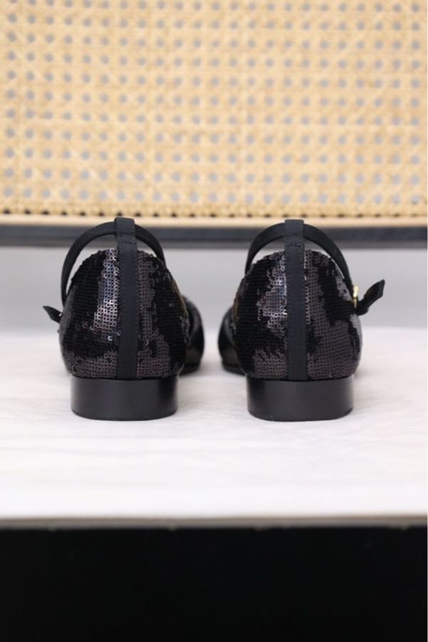 Chanel 20年紫色亮片黑色针织拼接玛丽珍鞋-4