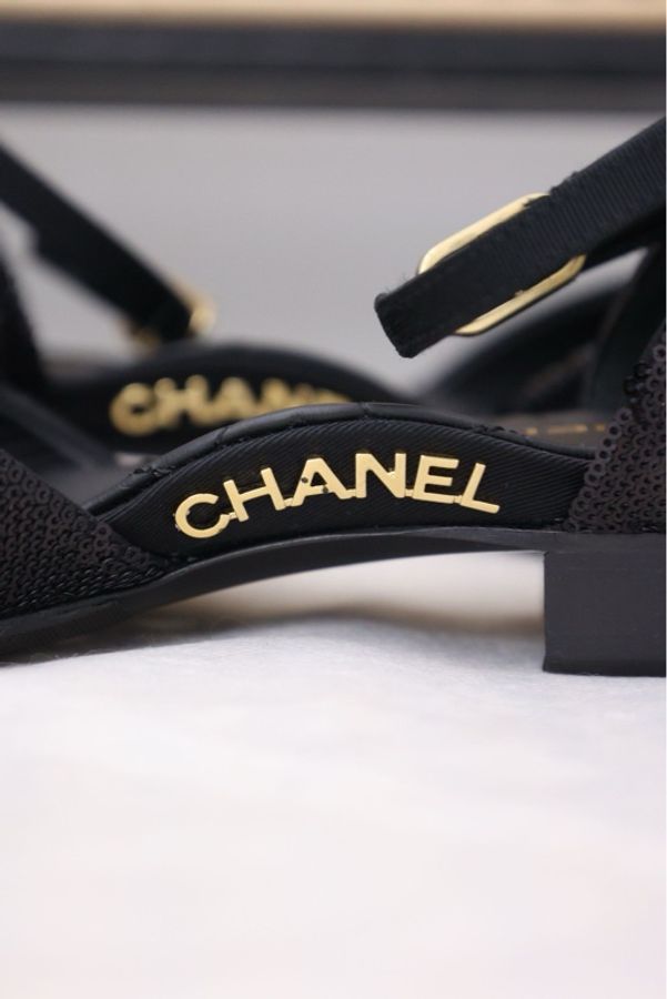 Chanel 20年紫色亮片黑色针织拼接玛丽珍鞋-7