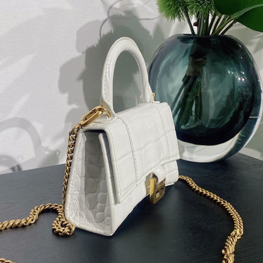 巴黎世家Balenciaga HOURGLASS 白色鰐魚壓紋 沙漏超mini單肩鏈條包 尺寸:11.9 x 7.9 x 5.3cm-4