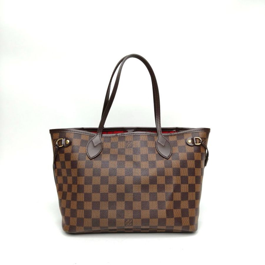 LOUIS VUITTON Neverfull小號無子袋棕色棋盤格PVC金扣2010肩背包-0