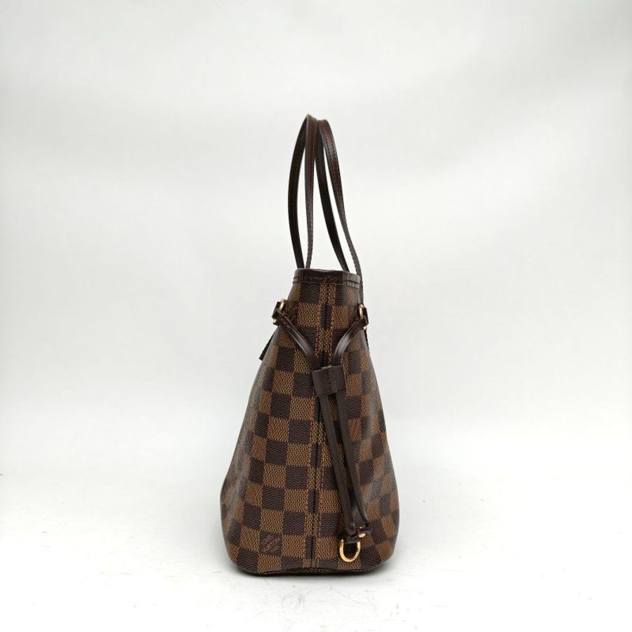 LOUIS VUITTON Neverfull小號無子袋棕色棋盤格PVC金扣2010肩背包-3