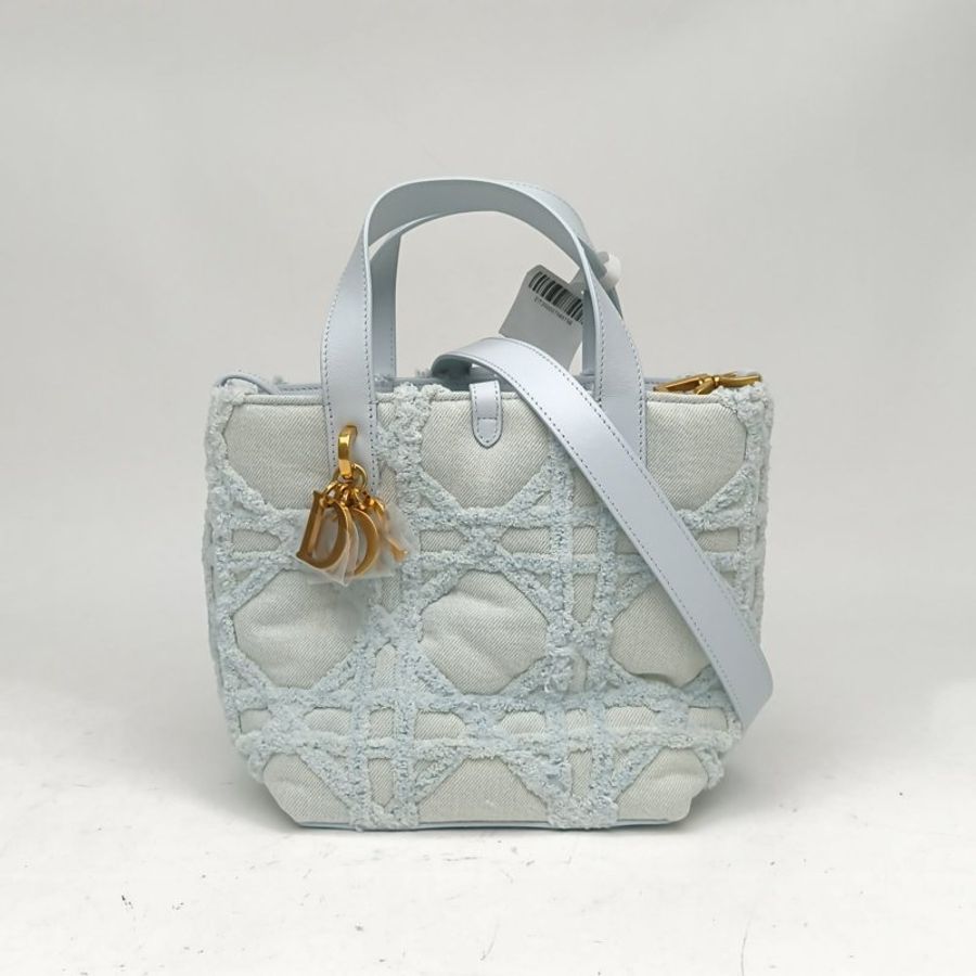 DIOR Toujours豎版小號藍色帆布金扣2025肩背包-0