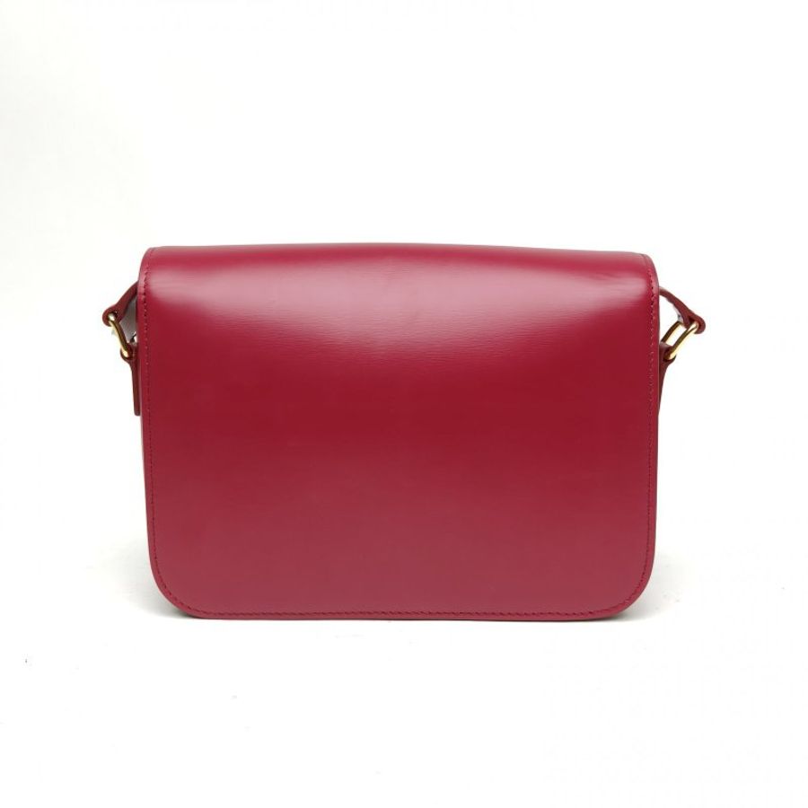 CELINE 凱旋門金屬鎖扣中號22紅色牛皮革金扣肩背包-2