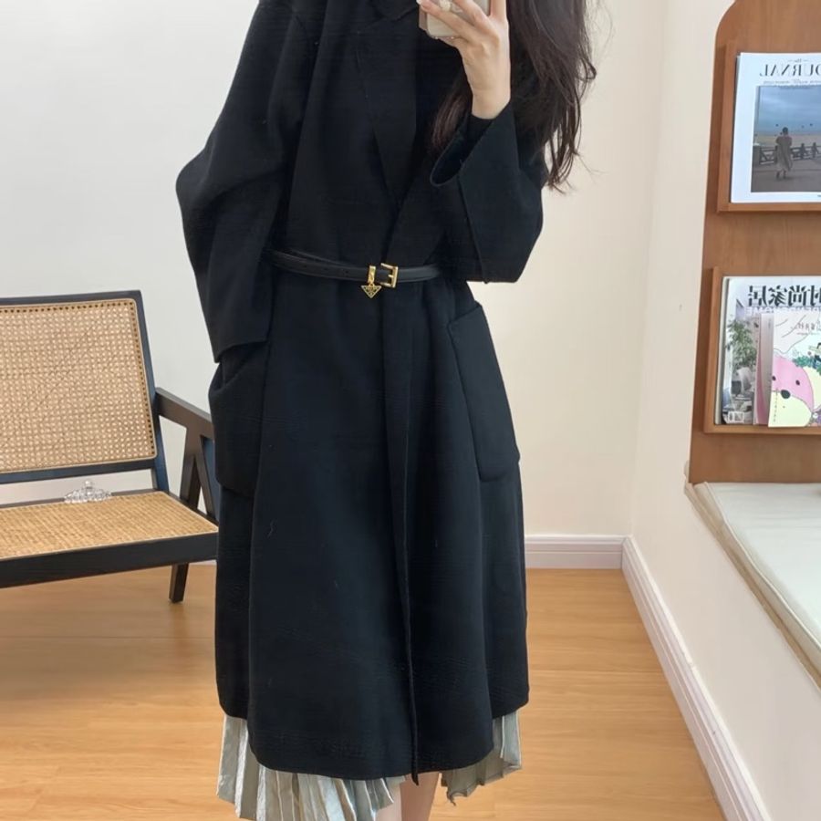 PRADA Saffiano 三角牌 黑色 綴飾 金釦 防刮牛皮細版 腰帶 皮帶-8