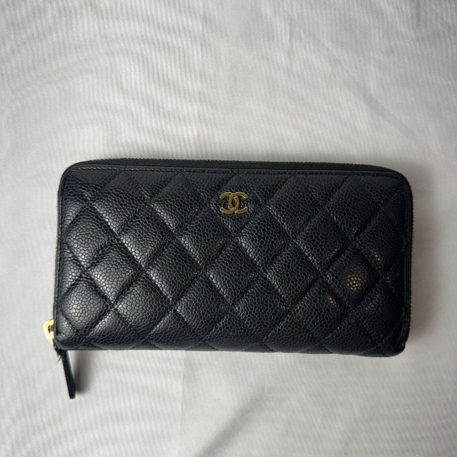 Chanel黑金荔枝皮長夾-1