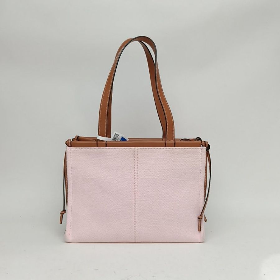 LOEWE CushionTote方LOGO拼皮磁吸硬包口托特包粉色肩背包-2