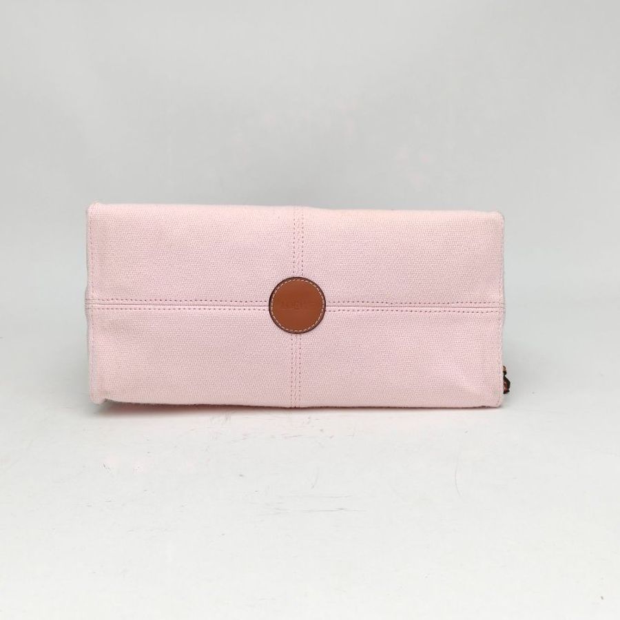 LOEWE CushionTote方LOGO拼皮磁吸硬包口托特包粉色肩背包-4