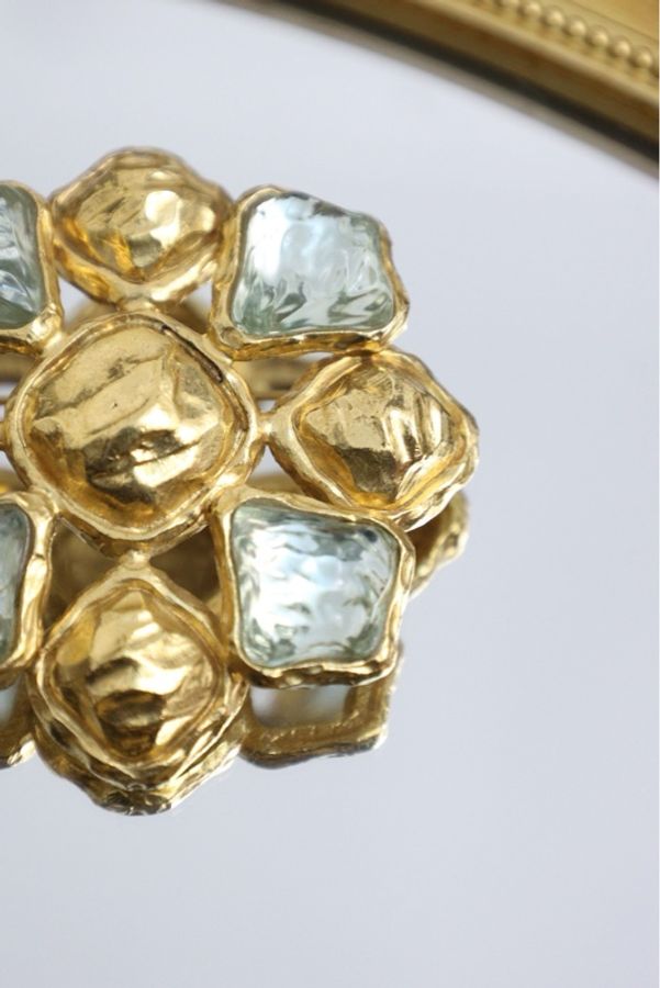 YSL素金浅蓝色琉璃花朵胸针-6