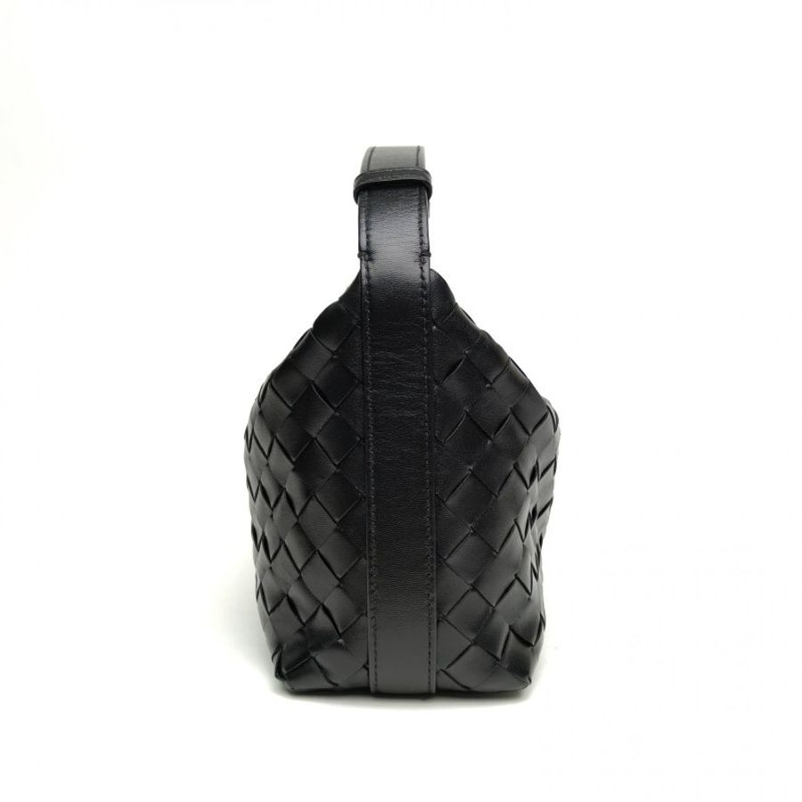 BOTTEGA VENETA Intrecciatowallace編織飯盒包黑色牛皮革肩背包-3