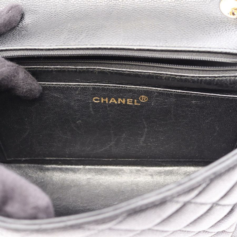香奈兒 (CHANEL) 絎縫 Diana 翻蓋單肩背包 A01165 粒面小牛皮 黑色 二手 女士-6