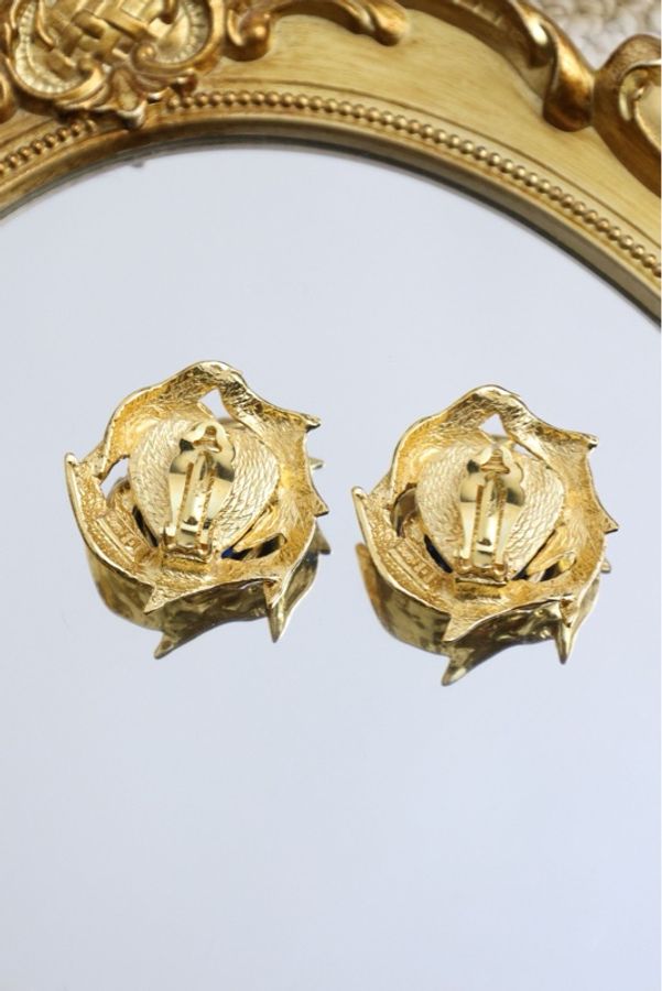 YSL素金蓝色爱心琉璃耳夹-4
