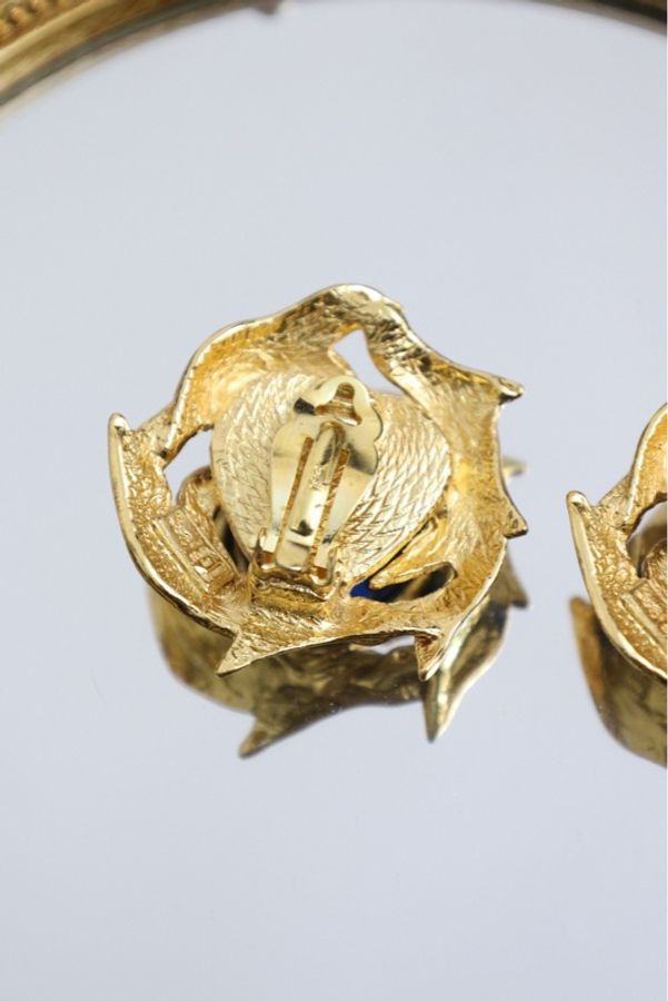 YSL素金蓝色爱心琉璃耳夹-5