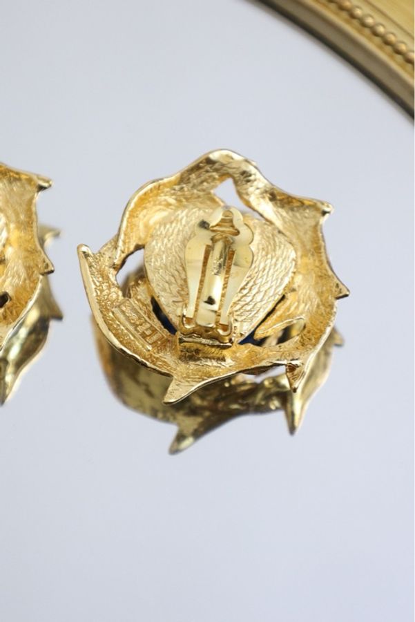 YSL素金蓝色爱心琉璃耳夹-6