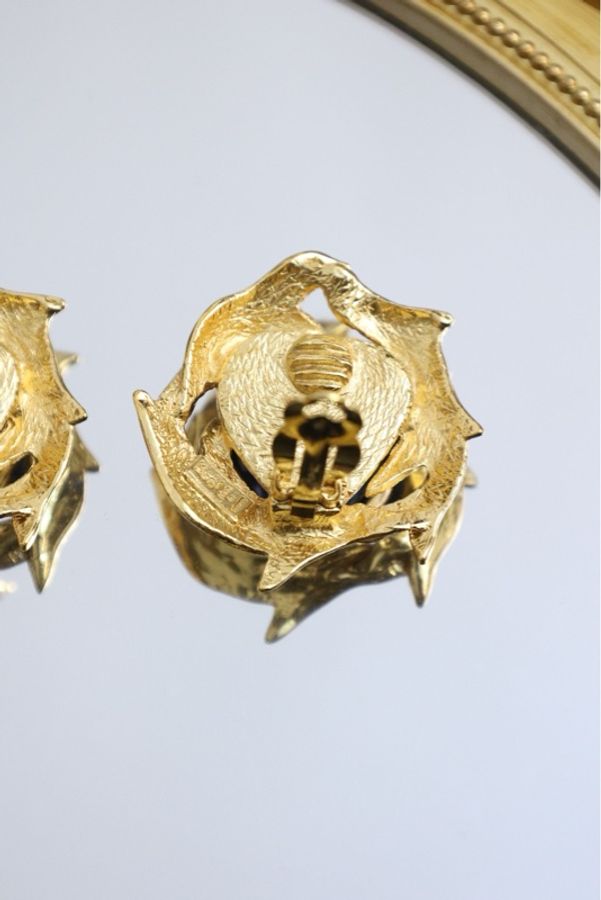 YSL素金蓝色爱心琉璃耳夹-7