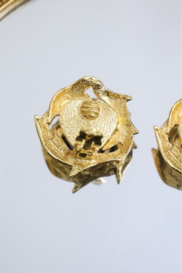 YSL素金蓝色爱心琉璃耳夹-9