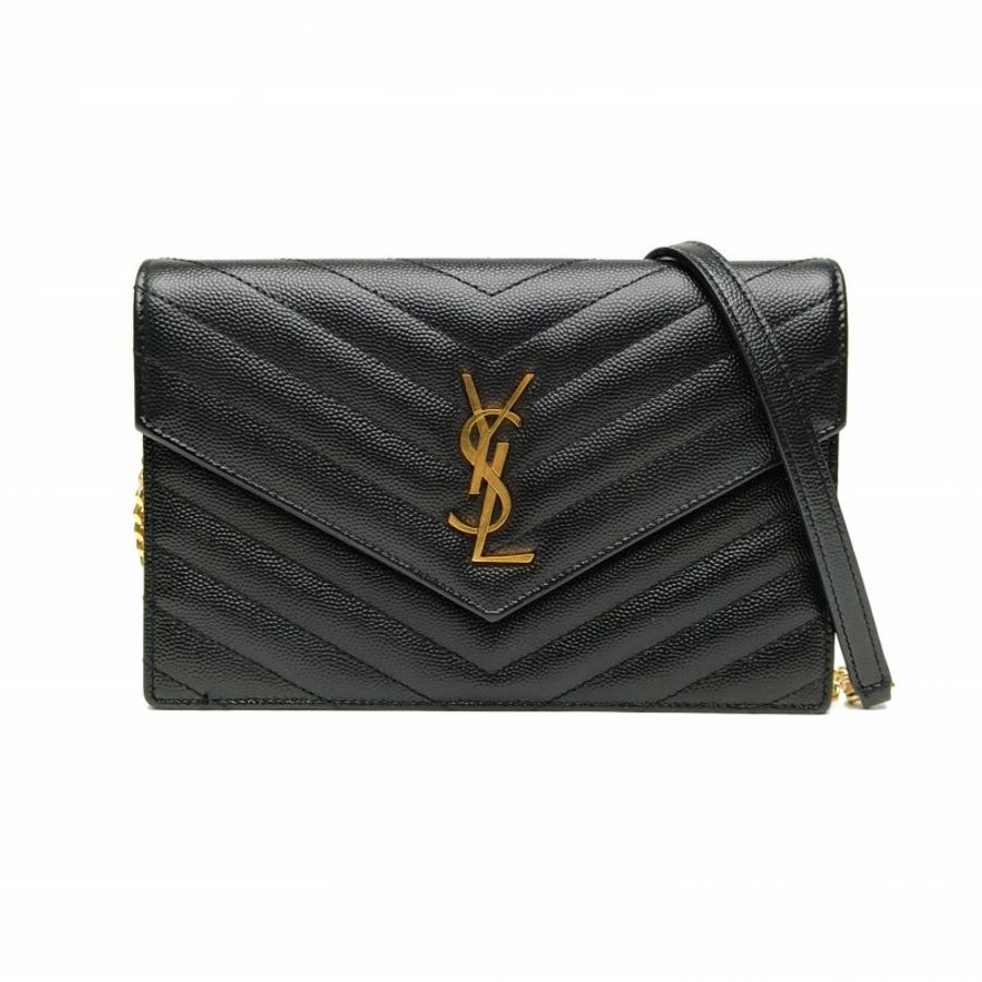SAINT LAURENT CASSANDRA信封腋下包Woc黑色牛皮革金扣V紋肩背包-0