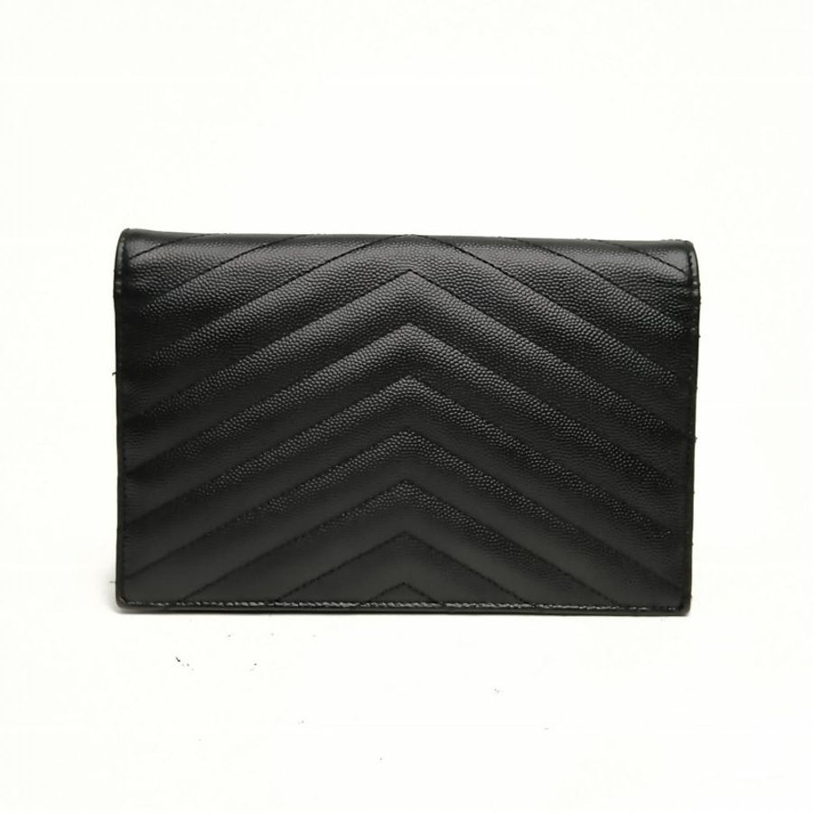 SAINT LAURENT CASSANDRA信封腋下包Woc黑色牛皮革金扣V紋肩背包-2