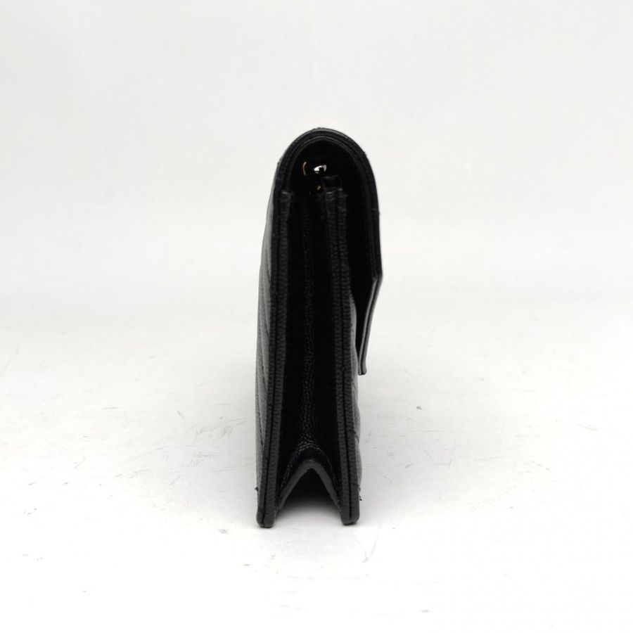 SAINT LAURENT CASSANDRA信封腋下包Woc黑色牛皮革金扣V紋肩背包-3