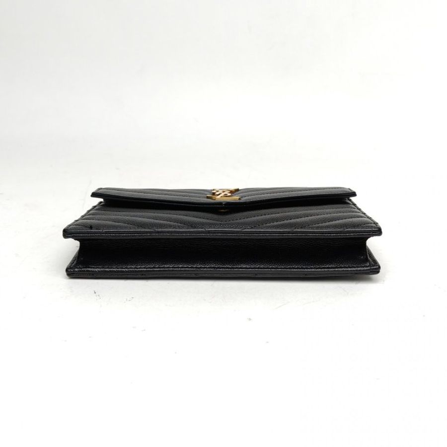SAINT LAURENT CASSANDRA信封腋下包Woc黑色牛皮革金扣V紋肩背包-4
