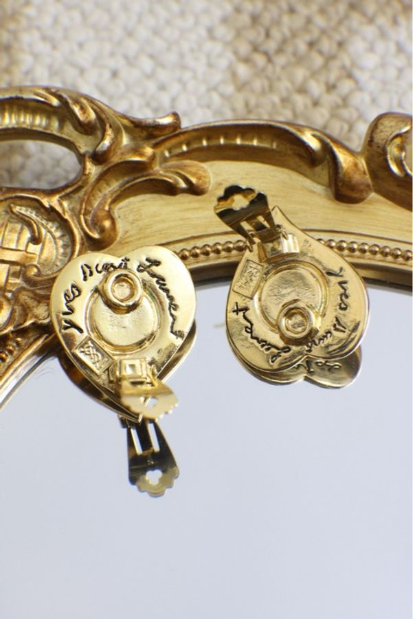 YSL素金蓝色琉璃爱心耳夹-6