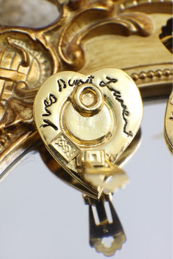 YSL素金蓝色琉璃爱心耳夹-9
