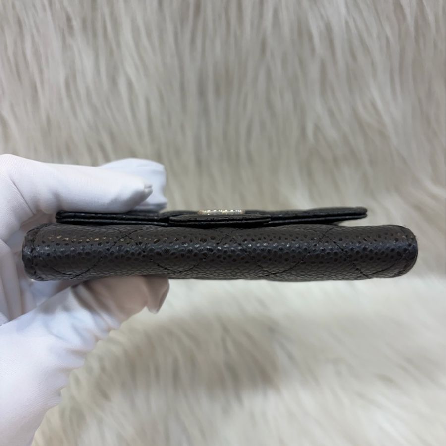 CHANEL AP0214 COCO 黑色荔枝皮 銀釦 釦式 零錢包 信用卡夾 名片夾-4