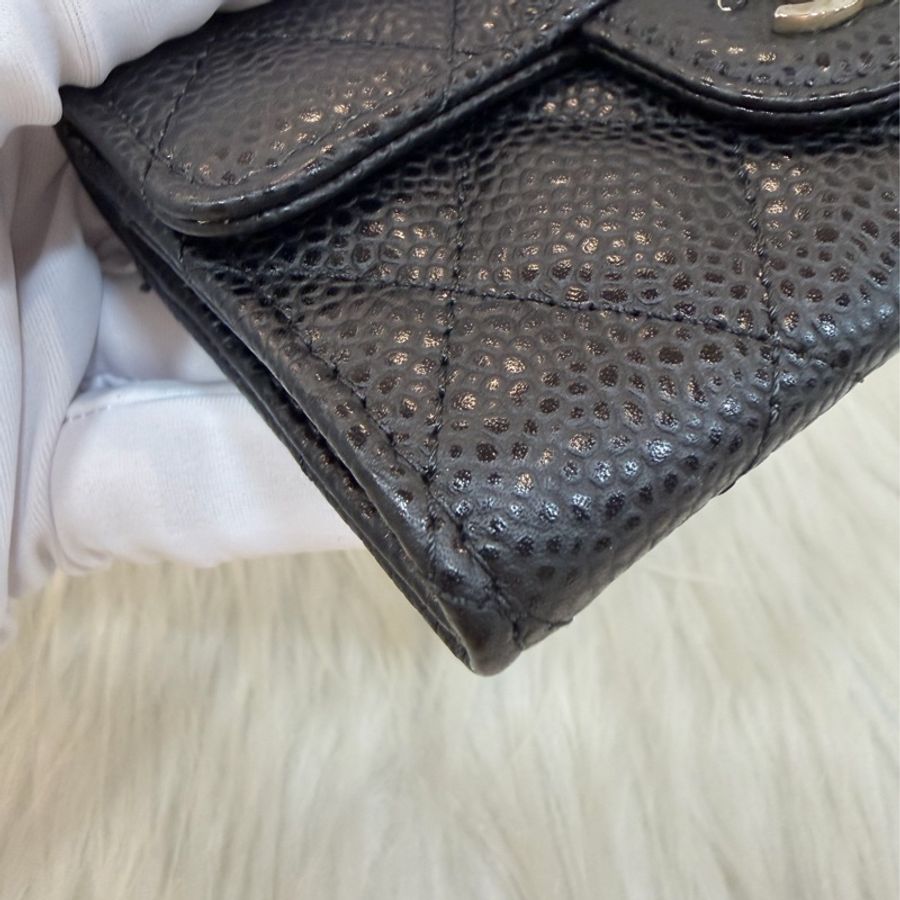 CHANEL AP0214 COCO 黑色荔枝皮 銀釦 釦式 零錢包 信用卡夾 名片夾-5