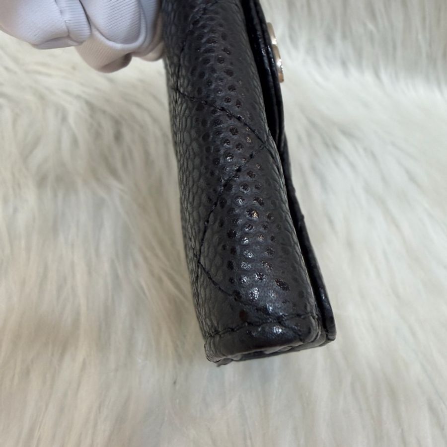 CHANEL AP0214 COCO 黑色荔枝皮 銀釦 釦式 零錢包 信用卡夾 名片夾-9