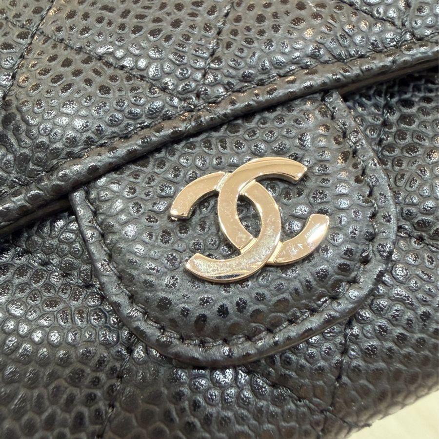 CHANEL AP0214 COCO 黑色荔枝皮 銀釦 釦式 零錢包 信用卡夾 名片夾-11