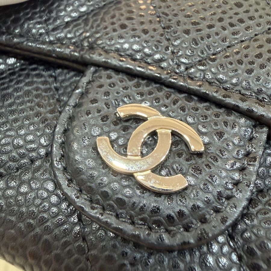 CHANEL AP0214 COCO 黑色荔枝皮 銀釦 釦式 零錢包 信用卡夾 名片夾-12