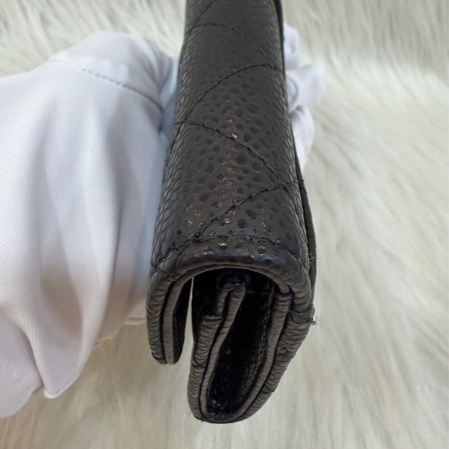 CHANEL AP0214 COCO 黑色荔枝皮 銀釦 釦式 零錢包 信用卡夾 名片夾-17