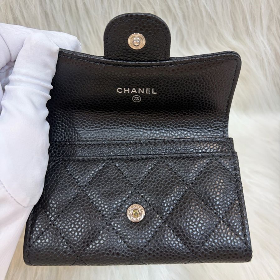 CHANEL AP0214 COCO 黑色荔枝皮 銀釦 釦式 零錢包 信用卡夾 名片夾-19