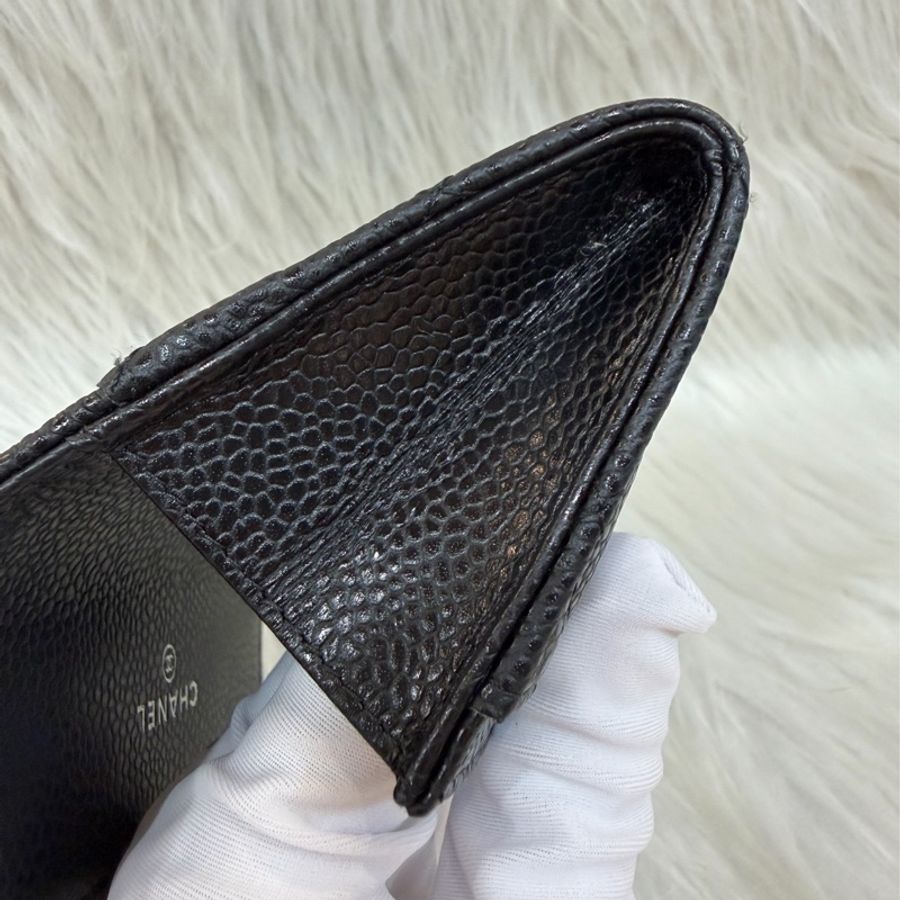 CHANEL AP0214 COCO 黑色荔枝皮 銀釦 釦式 零錢包 信用卡夾 名片夾-23