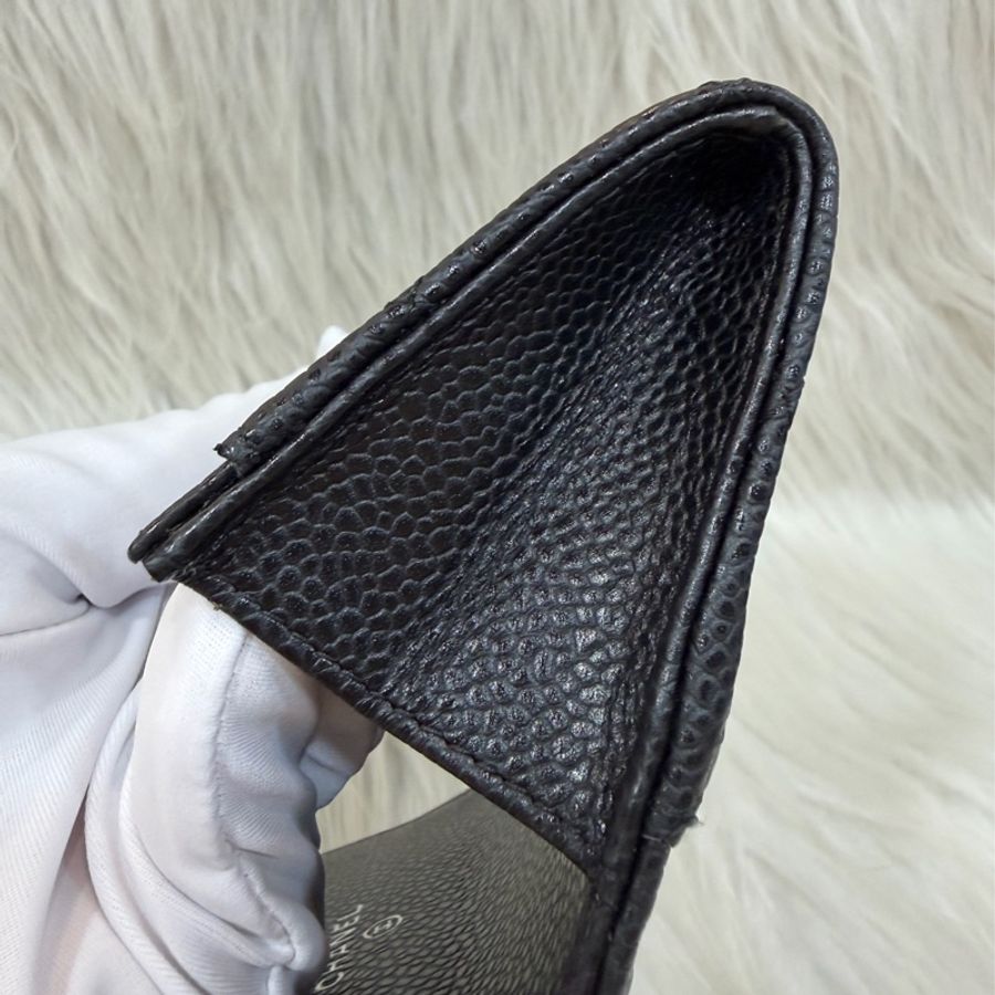 CHANEL AP0214 COCO 黑色荔枝皮 銀釦 釦式 零錢包 信用卡夾 名片夾-24