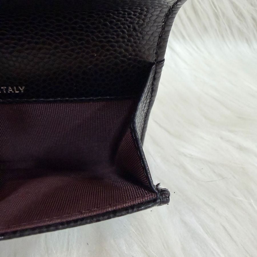 CHANEL AP0214 COCO 黑色荔枝皮 銀釦 釦式 零錢包 信用卡夾 名片夾-25