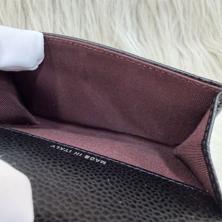 CHANEL AP0214 COCO 黑色荔枝皮 銀釦 釦式 零錢包 信用卡夾 名片夾-29